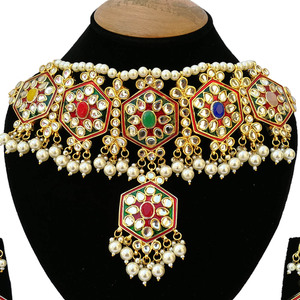 Women's Party Wear Engagement Wedding Choker Earrings <b>Set</b> Brass Gold Plated <b>Necklace</b> Zircon Imitation <b>Pearl</b> Alloy Trendy Gift - Product Image 2
