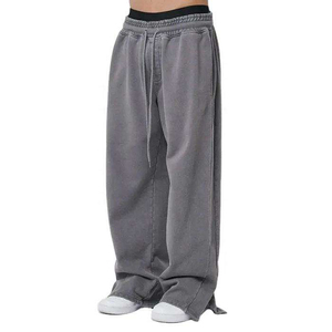 Pantalon de survêtement vintage délavé pour femme, coupe large, taille à cordon, style décontracté streetwear, ample et oversize, idéal pour la détente - Product Image 1