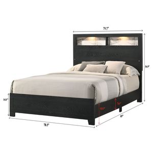 1pc Black Finish Wooden King Size <b>Panel</b> Bed <b>Headboard</b> with Sleek LED Design & Extra Storage Space Furniture - Product Image 5