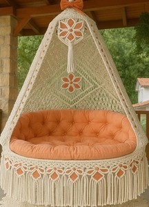 Fauteuil suspendu en macramé, chaise suspendue en macramé, hamac bohème en macramé, chaise suspendue faite à la main - Product Image 2