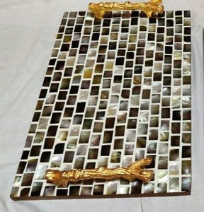 Bandeja de lujo con incrustaciones de nácar, bandeja de servir de nácar, bandeja de MDF, bandejas decorativas, bandeja de resina a precio de fábrica al por mayor - Product Image 3