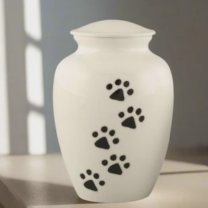 White Pet Cremation <b>Urn</b> With Black Paw Prints Design For Dog <b>Cat</b> Memorial - Product Image 4