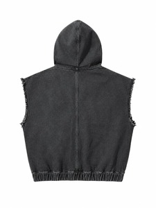 เสื้อกั๊กยีนส์มีฮู้ดแขนกุดสำหรับผู้ชายสไตล์สตรีทแวร์ - Product Image 4