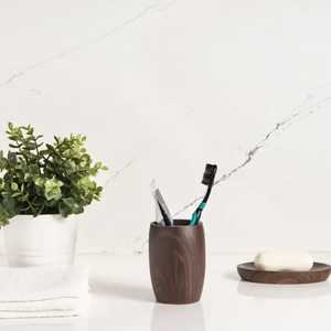 Porte-brosse à dents en bois bicolore avec organisateur multi-emplacements pour brosses à dents en bambou, dentifrice et accessoires de salle de bain - Product Image 6