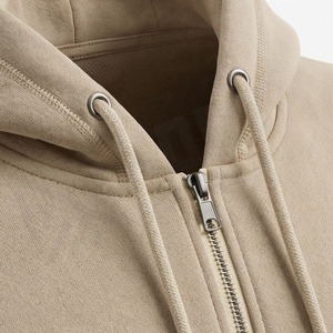 Survêtement beige à capuche pour homme, sweat-shirt zippé avec poches latérales et pantalon de jogging à cordon de serrage, tenue décontractée d'automne, couleur unie, coton - Product Image 4