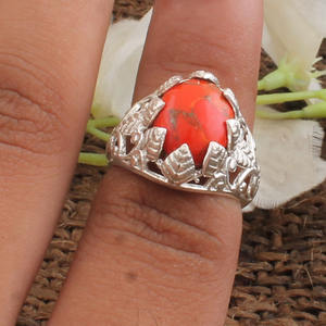 Red Copper Turquoise <b>Ring</b> 925 Sterling <b>Silver</b> Boho <b>Statement</b> Jewelry Gemstone for Women Classic Wedding Style - Product Image 2
