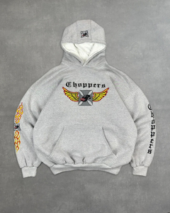 Sweat-shirt à capuche oversize Choppers en coton gris French Terry, style décontracté automne, manches régulières, poche avant, imprimé, pour homme - Product Image 1