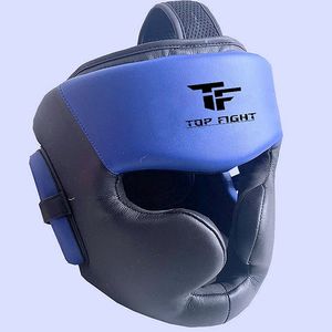 Protector de Cabeza de Boxeo PU Azul y Negro con Logotipo Grabado, para Entrenamiento y Sparring, Adultos, Artes Marciales, Cierre de Gancho y Bucle - Product Image 1