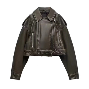 Veste bomber pour homme en cuir véritable noir imperméable, respirante et coupe-vent, doublure en fausse fourrure marron, col rabattable, fermeture éclair - Product Image 4