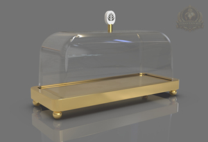 ถาดวางขนมรูปพระจันทร์เสี้ยวสี่เหลี่ยม ทำจากสแตนเลสสีทองและกระจก เป็นมิตรกับสิ่งแวดล้อม เหมาะสำหรับเทศกาลรอมฎอนและอีด พร้อมฝาครอบทรงโดม ใช้กับเครื่องล้างจานได้ - Product Image 2