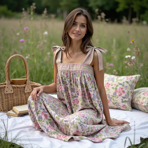 Vestido Maxi bohemio multicolor para niñas, diseño sin mangas de ajuste fluido con detalle ahumado y correa de pajarita, estilo informal - Product Image 6