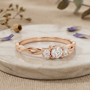 Twisted Three Stone Moissanite Engagement <b>Ring</b> Rose Gold Infinity Promise <b>Ring</b> For Women - Product Image 3