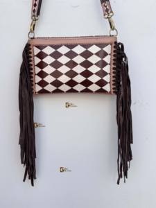 Nouveauté : Sac à franges en cuir fait main, style bohème gypsy, motif à carreaux, sacs de créateurs multi-usages, style western élégant - Product Image 3