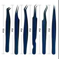 Pinzas para Pestañas con Punta Azul, de Acero Inoxidable, Herramienta de Precisión para el Cuidado de las Pestañas, Antiestáticas