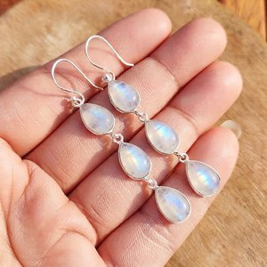 Radiant Rainbow Amethyst Triple Teardrop Drop <b>Earrings</b> Handmade Silver Plated Brass Bohemian Artisan Jewelry for Party - Product Image 3