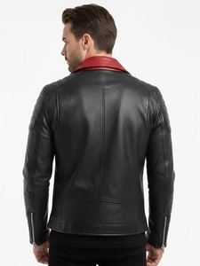Chaqueta de cuero asimétrica negra para hombre estilo motero - Product Image 2
