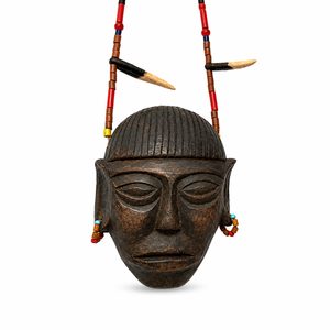 Handcrafted Natural Bead & Bone Bead <b>Necklace</b> with Wooden Tribal Face Pendant Boho <b>Statement</b> <b>Necklace</b> - Product Image 1