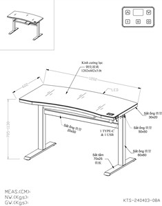 Escritorio eléctrico de altura ajustable, metal + superficie de vidrio templado con tira de luz LED, tipo C y USB para oficina en casa, motor único - Product Image 2