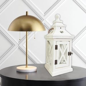 Farol Decorativo de Madera Blanco Estilo Rústico con Paneles de Vidrio para Decoración del Hogar y Bodas - Product Image 2