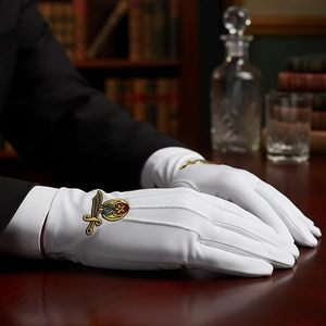Shriner Masonic Embroidered Cotton Gloves - [<b>White</b>] 100% Cotton Embroidered Masonic Symbol - Product Image 2