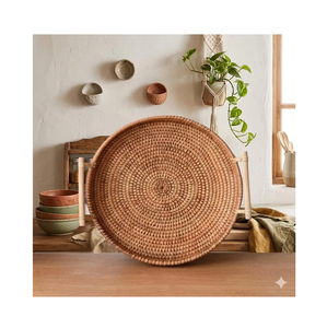 Grand plateau en rotin bohème pour la piscine, pour boissons, en-cas, fruits, rangement, osier, meilleure qualité à prix acceptable - Product Image 1