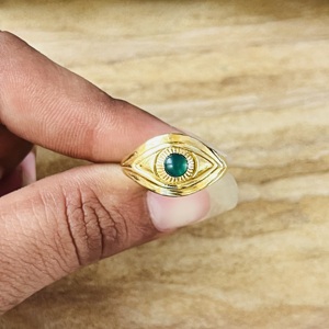 Evil Eye Green Onyx Gemstone <b>Ring</b> Vintage Boho <b>Statement</b> 18K Gold Plated Brass Women's Wedding <b>Ring</b> - Product Image 2
