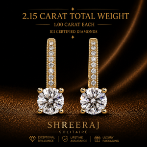Pendientes de Aro Milgrain Solitaire Pave de Oro Puro de 14K con Diamante Cultivado en Laboratorio de Corte Redondo Certificado IGI, Pendientes Huggie Colgantes, Joyería de Lujo - Product Image 1