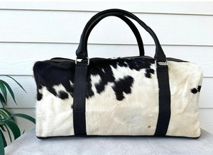 Sac de voyage en cuir véritable avec fourrure de vache, fermeture éclair, style vintage, grande capacité, sac de week-end LHDB-0034 - Product Image 6