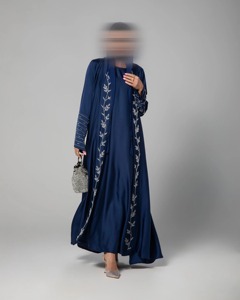 Conjunto de Abaya Azul Marino de Lujo con Bordado y Frente Abierto, con Vestido Interior |   Vestidos Elegantes para la Noche y para el Eid, Ropa Modesta - Product Image 3