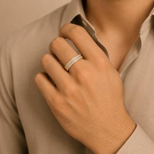 10KT Yellow Gold Two Row Diamond Wedding Band Double Channel Set <b>Mens</b> <b>Ring</b> Classic Beveled Gold Band Fine Jewelry Gift - Product Image 1