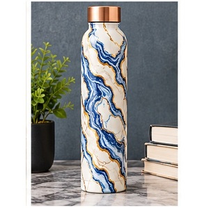 Fluid Art Copper <b>Water</b> <b>Bottle</b> Copper Lid Portable Travel Drinkware Modern Design Blue Gold <b>White</b> - Product Image 1