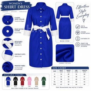 Robe chemise ajustée bleue brodée HMR Sorority Sisterhood Greek Apparel avec poignets contrastants blancs et ceinture - Product Image 6