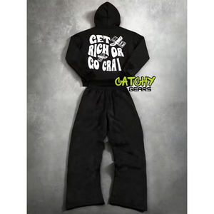 Ensemble de survêtement décontracté en coton respirant avec impression en relief pour hommes et femmes, personnalisable, style streetwear et sportswear, vente en gros OEM - Product Image 4