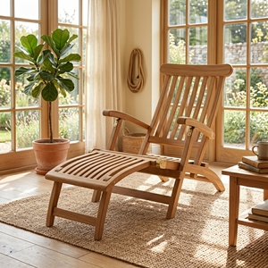 New modern minimalist Steamer Lounge Chair Recliner Wooden Folding Sun Lounger with <b>Footrest</b> <b>Adjustable</b> Armchair Outdoor Garden - Product Image 3