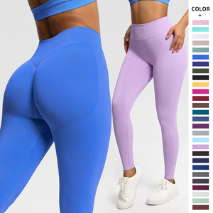 Seamless Spandex/<b>Nylon</b> Yoga <b>Leggings</b> with Custom Logo on Legs & Waist Quick Dry Full Length Elastic Waist for Women - Product Image 4