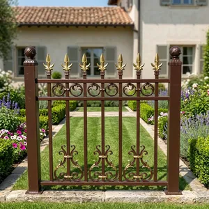 Rampe de porche traditionnelle en fonte avec finition dorée Fleur de Lys, balustrade extérieure résistante à la rouille, main courante extérieure - Product Image 2