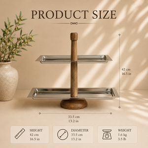 Moderno Soporte de Servicio de Dos Niveles de Madera y Acero Inoxidable con Bandejas Rectangulares, Organizador Premium para Exhibir Postres y Bocadillos - Product Image 2