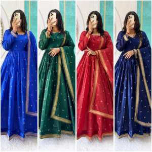 Vestido Anarkali Tradicional Indio con Dupatta, Tejido a Mano en Algodón Zari, Corte Regular, Diseño de Cuatro Lados, para Fiestas, Diwali, Bodas - Product Image 6