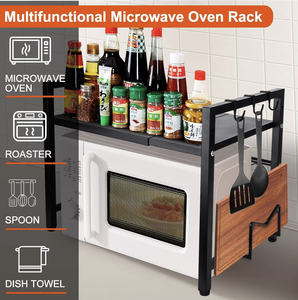 OEM/ODM Vietnam Extendable Kitchen Storage Rack Metal Countertop <b>Shelf</b> Microwave Oven Stand with <b>Hooks</b> Organizer - Product Image 2