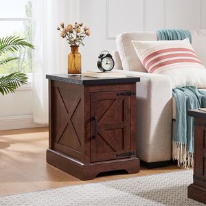 Farmhouse Rectangular <b>End</b> <b>Table</b> with Adjustable Storage Shelf and Rustic Barn Door Nightstand for <b>Sofa</b> <b>Side</b> Use - Product Image 5