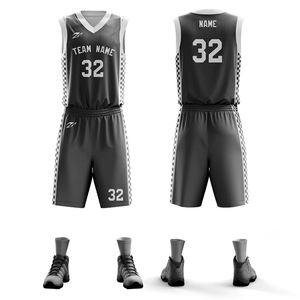 Tenue de Basketball Personnalisée Noir Blanc Rouge & Bleu 2026 Maillot 2025 Kit Complet Sublimation Ensemble Sportif Professionnel HD - Product Image 4