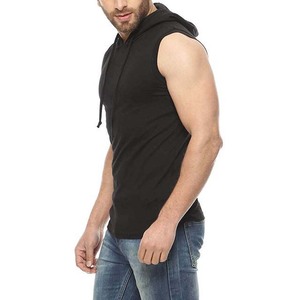 Camiseta sin Mangas con Capucha para Hombre, Color Negro Sólido, Algodón, Corte Casual, Largo Regular, Tejido Transpirable, para Primavera - Product Image 2