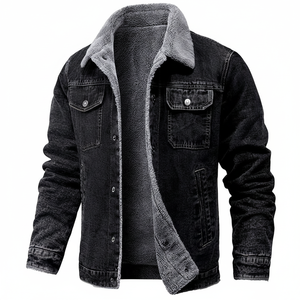 OEM Services High Quality <b>Custom</b> Design Men's <b>Denim</b> <b>Jacket</b> Stand Collar Washed Finish Sherpa Lining Quick Dry 2025 New Design - Product Image 6