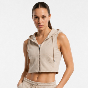 Women Gym Fitness Cropped Sleeveless Hoodie Sportswear Running Hooded Tank Top Short Length Women Sleeveless Hood <b>Jacket</b> - Product Image 1