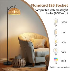 Lampada da Terra a LED in Metallo Nero con Corda di Carta, Interruttore a Pedale, Base Stabile, Test di Stabilità a 8 Gradi, Paralume Dorato, Funzione Illuminazione - Product Image 5