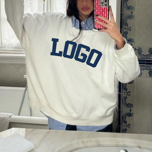 Sweat-shirt pour femme, coupe oversize, bleu marine, effet délavé, imprimé personnalisé, col rond, épaules tombantes, 100% coton tricoté, respirant, hiver - Product Image 4