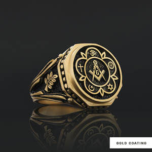 แหวนเมสัน BOJ รุ่น 003 แบบกำหนดเองได้ สำหรับทั้งชายและหญิง แหวนตราประทับฟรีเมสันส่วนบุคคล แหวนตราประทับมาสเตอร์เมสันเท็กซัส สไตล์ฮิปฮอป สีเงิน ราคาประหยัด - Product Image 6