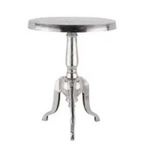 Table d'appoint moderne argentée avec pieds perlés, table d'appoint en métal à 3 pieds unique, table basse design chromée pour salon de luxe - Product Image 4