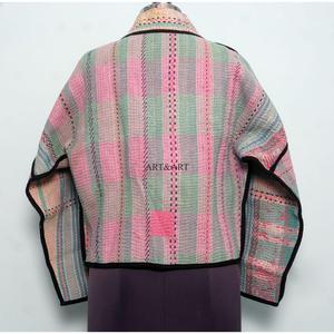 Autumn Winter Reversible Knitted <b>Kantha</b> <b>Jackets</b> Handmade Intricate Embroidery Customized Unique Logo Front Eco-Friendly Cotton - Product Image 5