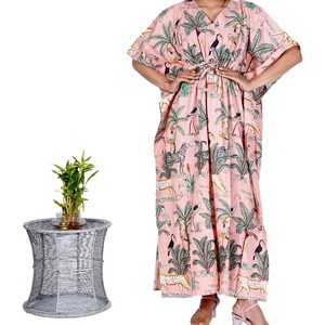 Jungle Print <b>Kimono</b> Robe Women's Cotton Wrap Robe V-neck Full Length Summer Loungewear Bridesmaid robes <b>Beach</b> Wear - Product Image 5